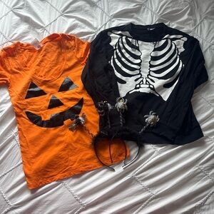 Halloween Pumpkin and Skeleton Top Set